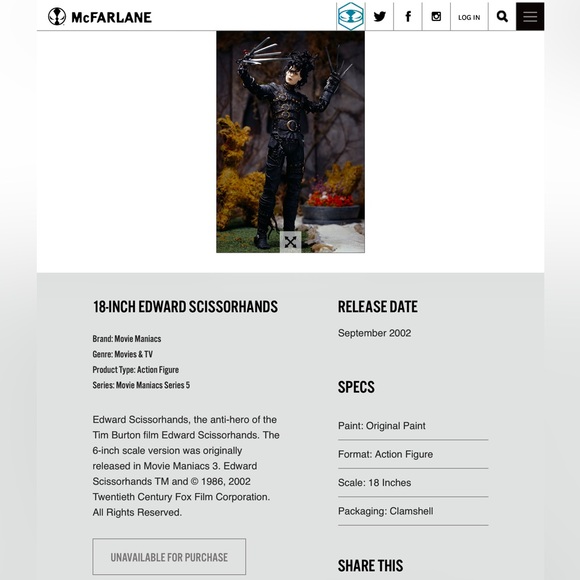 Johnny Depp Edward Scissorhands Figure 18” - Picture 2 of 13